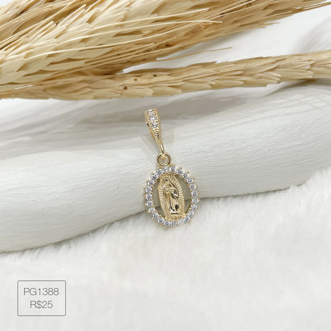 Pingente Nossa Senhora das Graças Cravejado Cristal Dourado